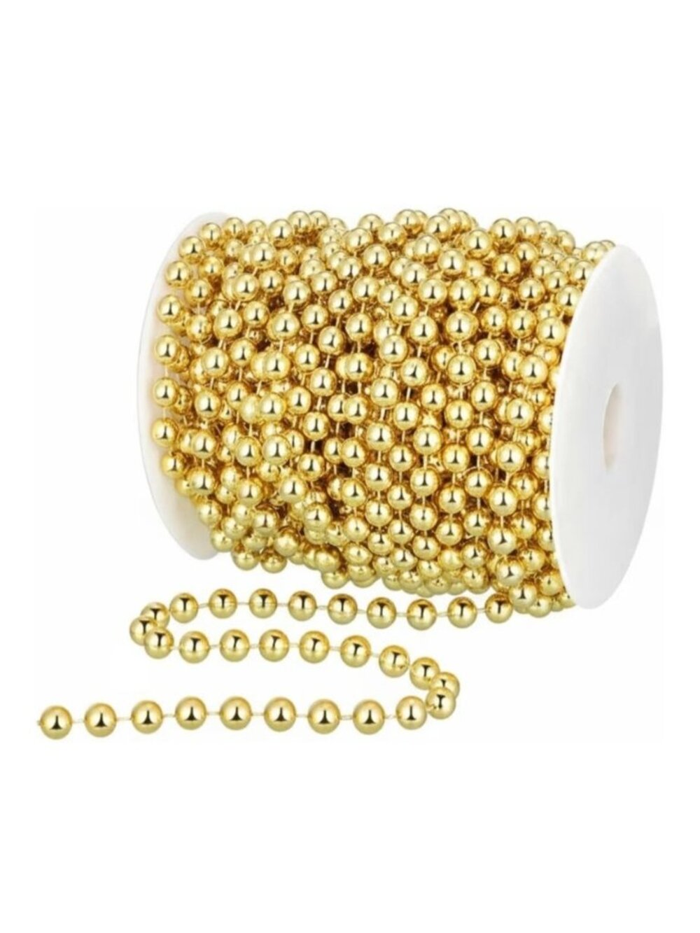 Gold Plastic Bead Garland Roll 50 Ft For Christmas Tree Decorations & Wedding